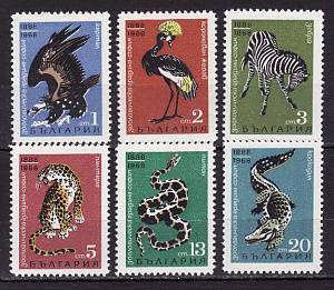 Болгария, 1968, 80 лет зоопарку, София, Птицы, Фауна, 6 марки